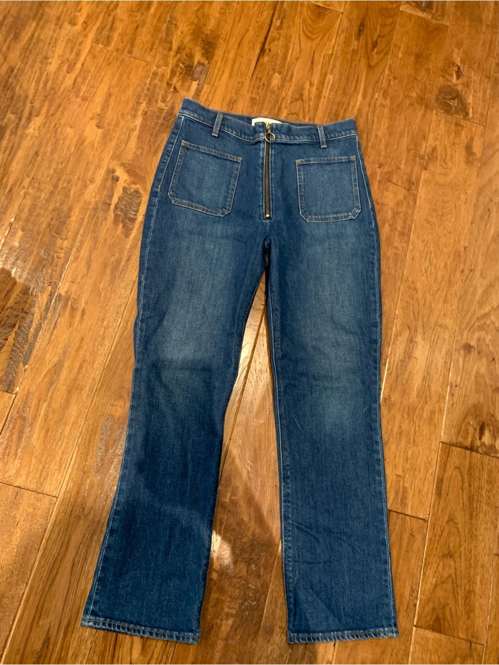 Aritzia Denim Forum Dark Blue Straight Leg Jeans with Front Zip